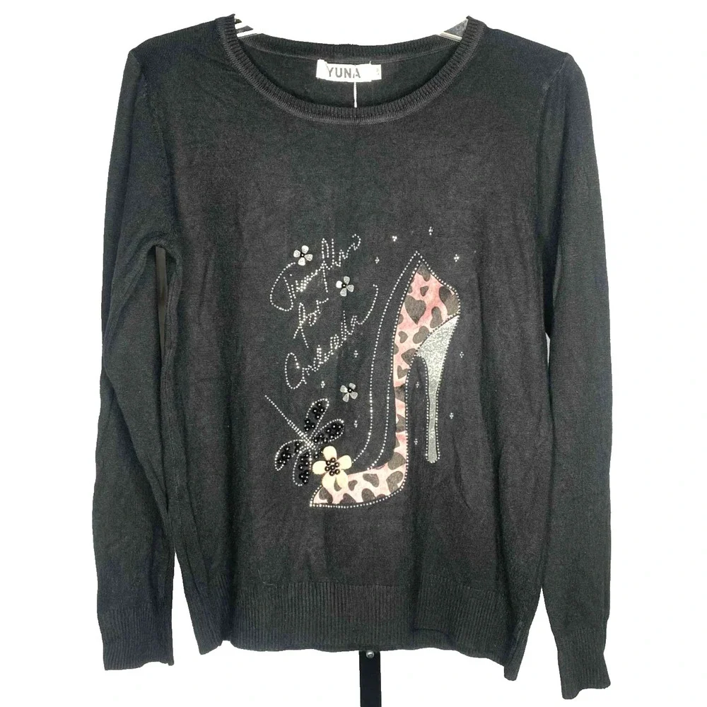 Yuna size S/M Sweater black shoe Graphic Sparkle beads Jimmy Choo for Cinderella